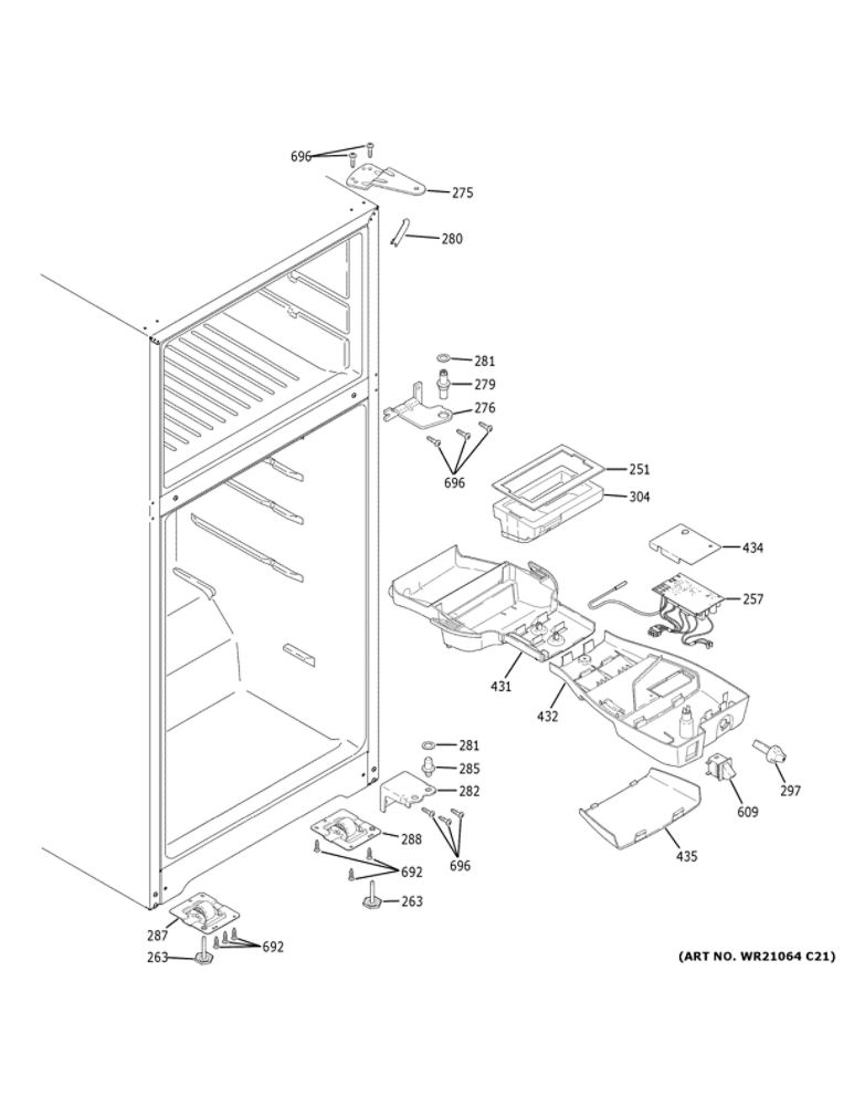 Fresh Food Section Diagram and Parts List for GTS16DTNJRWW  General Electric Refrigerator