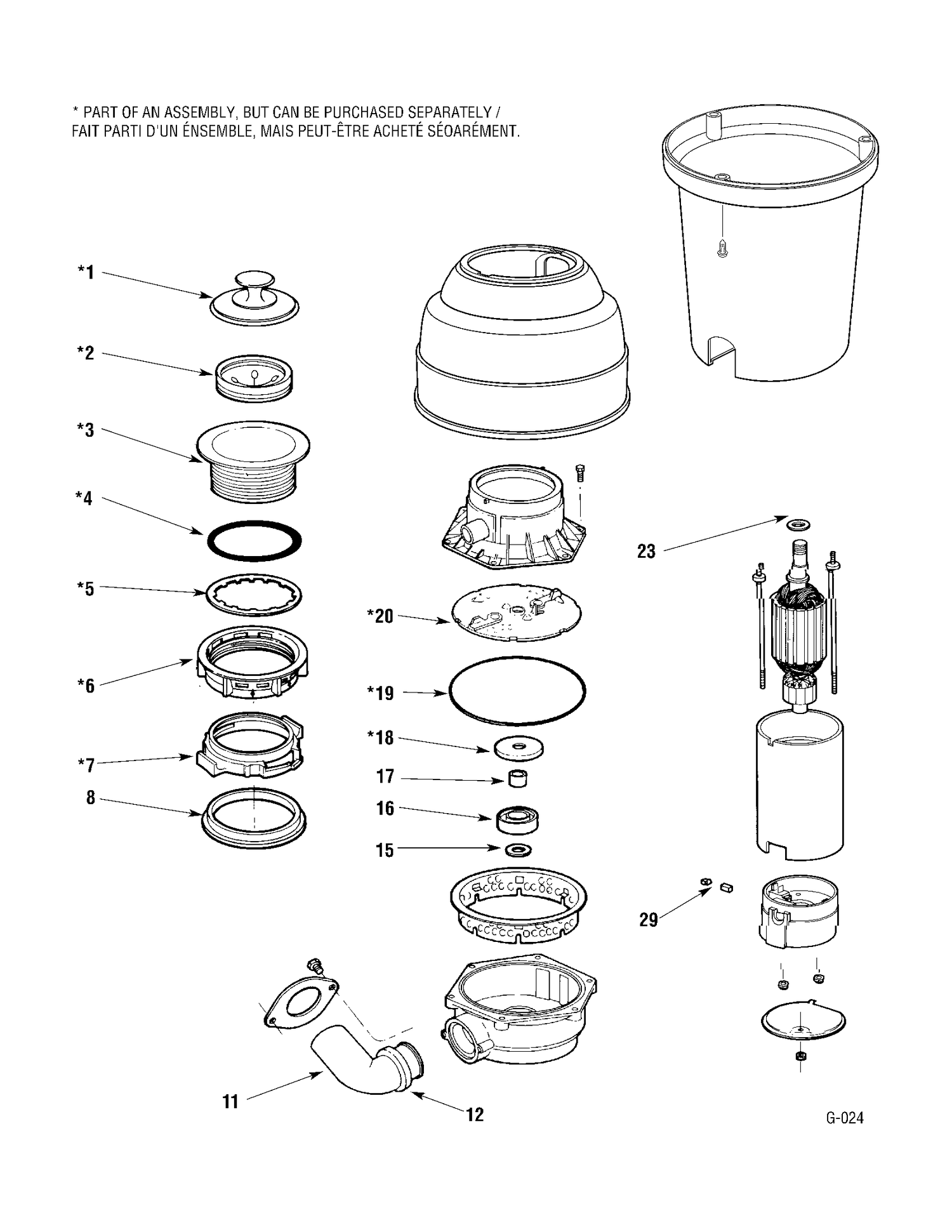 DISPOSER Diagram and Parts List for GFC1022F-00  General Electric Food Waste Disposer
