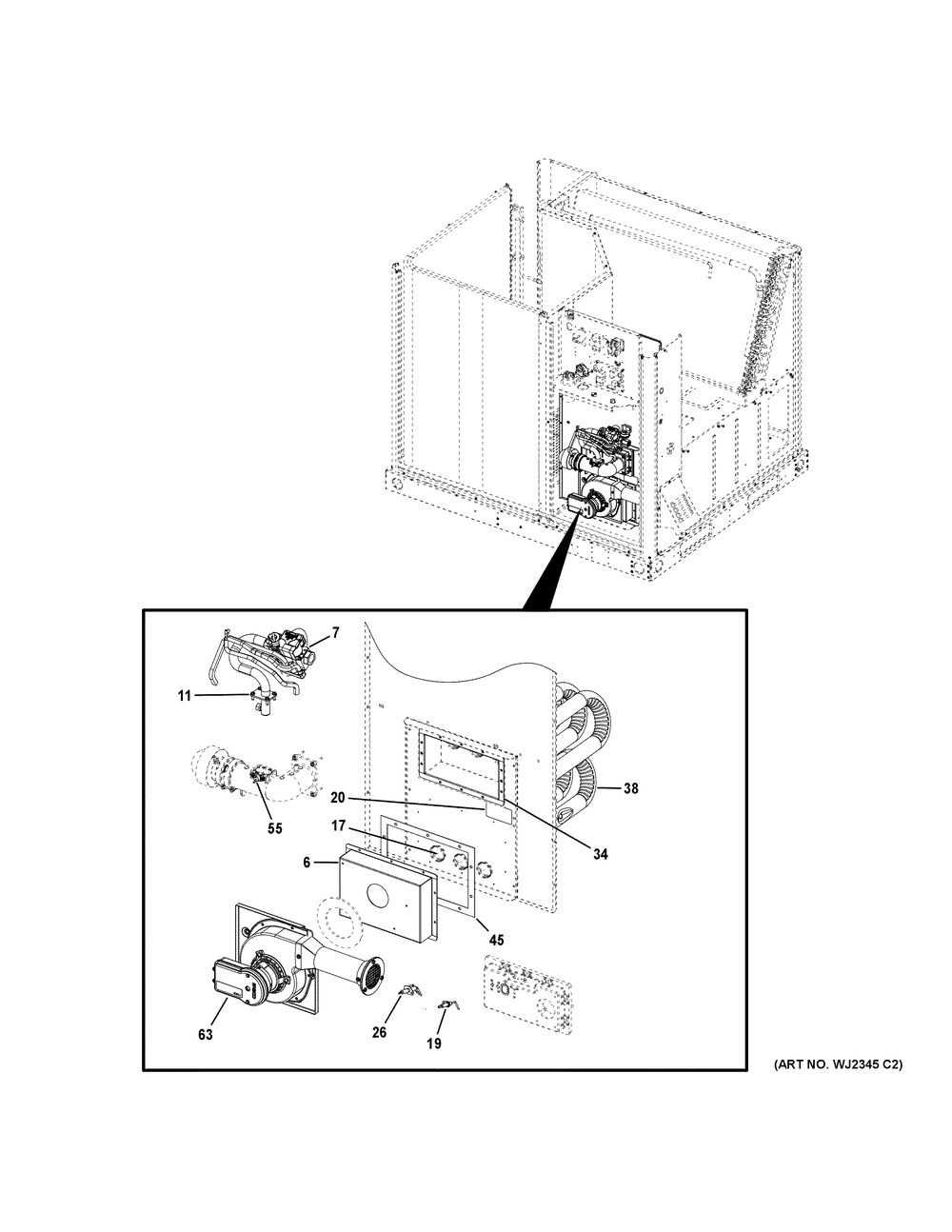 Gas Valve And Burner Assembly Diagram and Parts List for NP14L24S05403  General Electric Air Conditioner