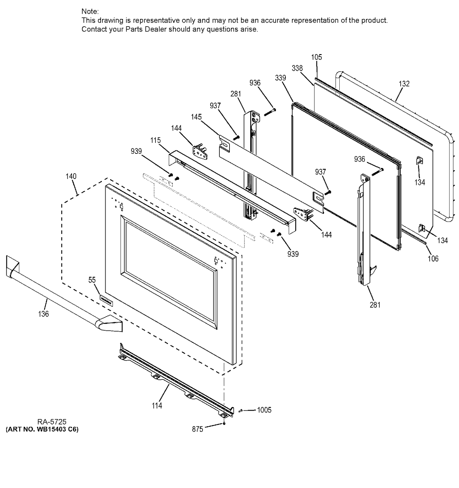 UPPER DOOR Diagram and Parts List for ZET2PH1SS  General Electric Range