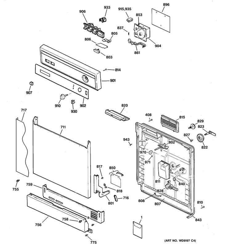 Escutcheon & Door Assembly Diagram and Parts List for GSD2600G20CC  General Electric Dishwasher