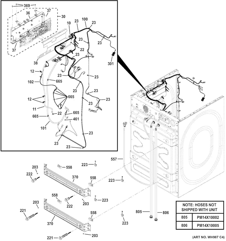 Cabinet Diagram and Parts List for GFWR4800F2WW  General Electric Washer