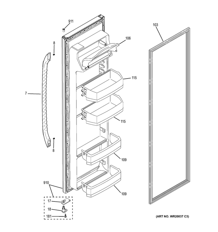 Fresh Food Door Diagram and Parts List for GSS20GSDTSS  General Electric Refrigerator