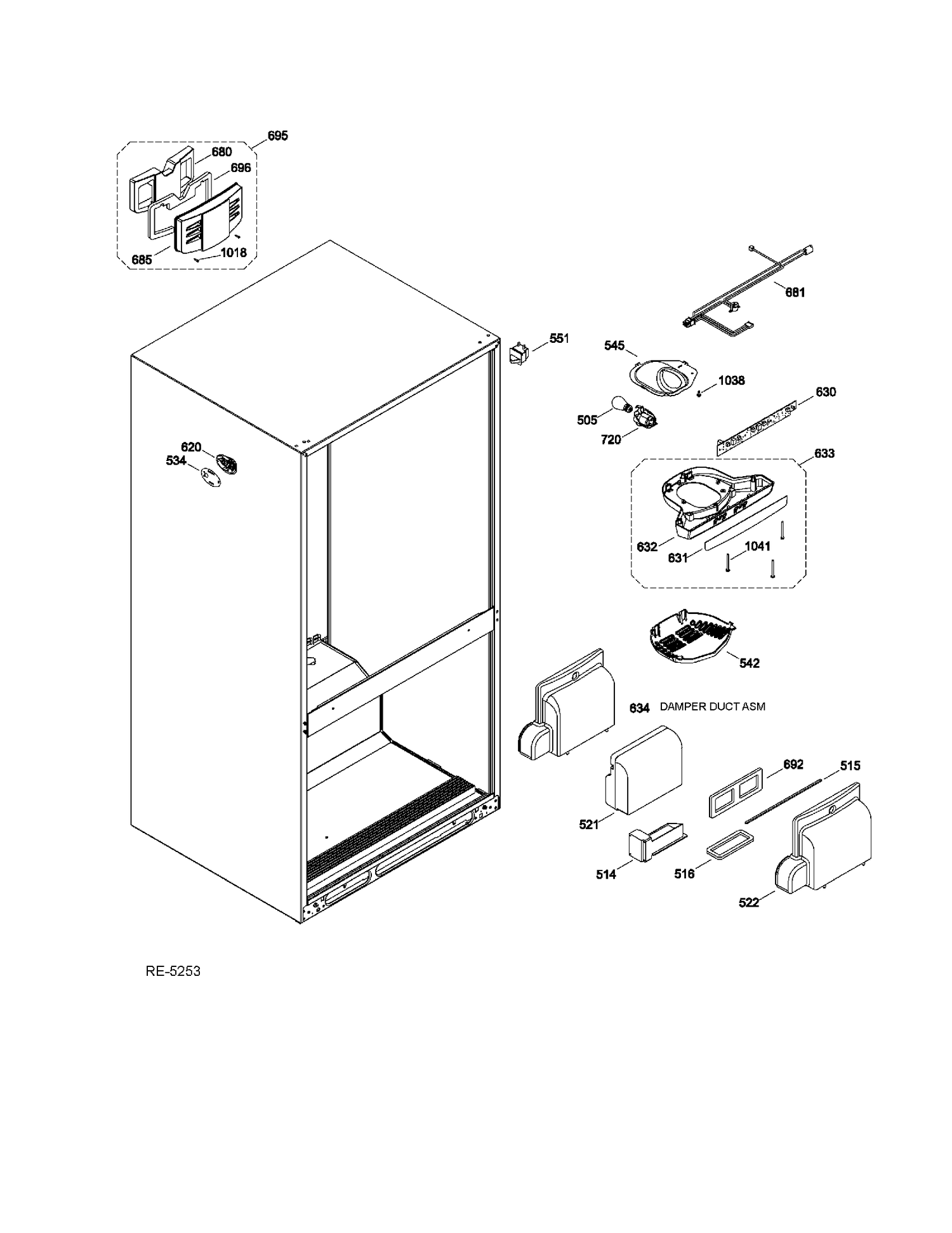 FF FUNCTIONAL PARTS Diagram and Parts List for GDRS0KBXFRSS  General Electric Refrigerator