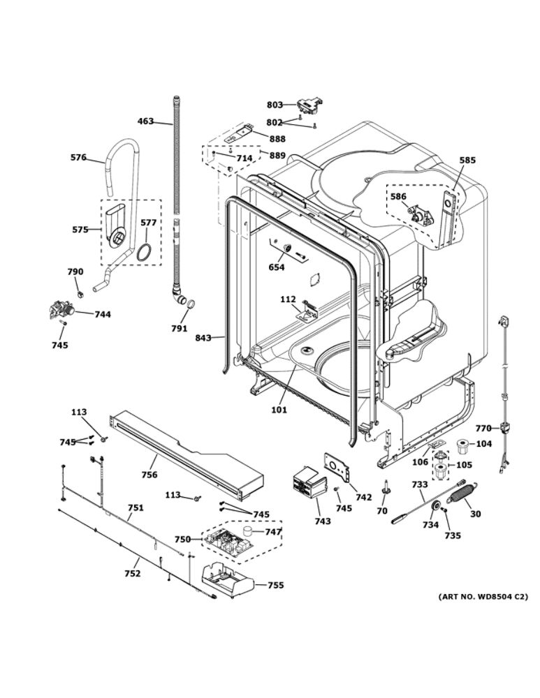 Body Parts Diagram and Parts List for GDF511PGM5BB  General Electric Dishwasher