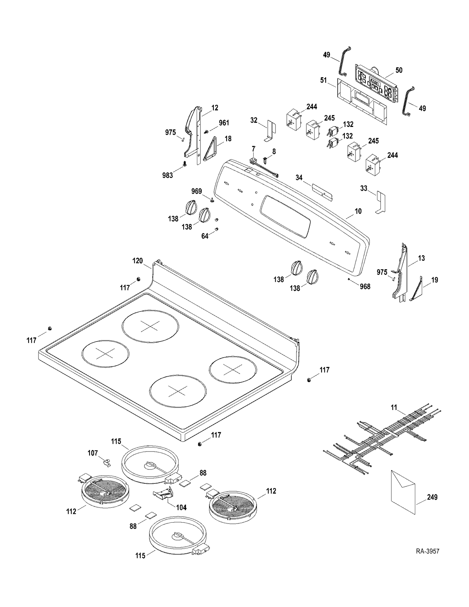 CONTROLS-COOKTOP Diagram and Parts List for JCBS63DP2WW  General Electric Range