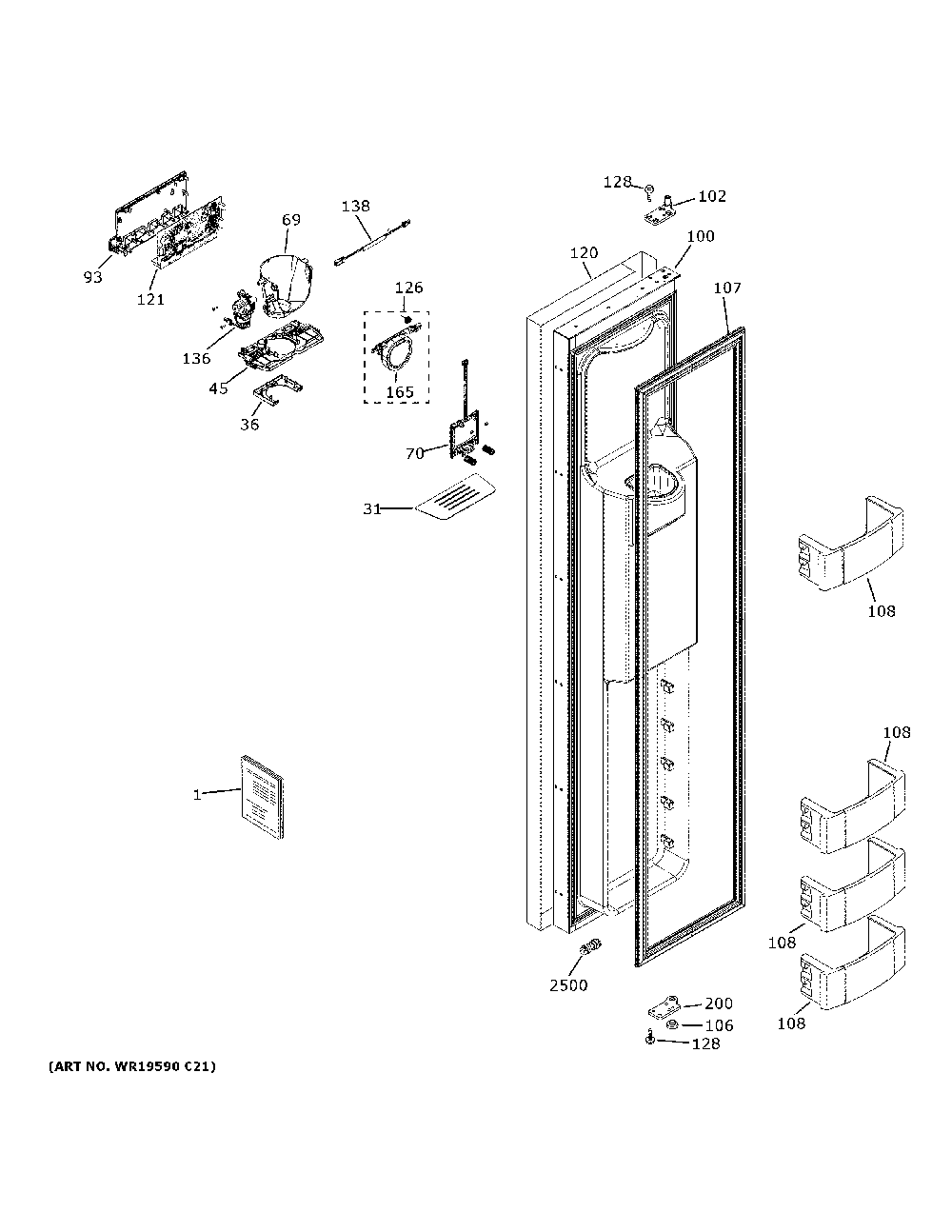 Freezer Door Diagram and Parts List for ZISS420DPBSS  General Electric Refrigerator