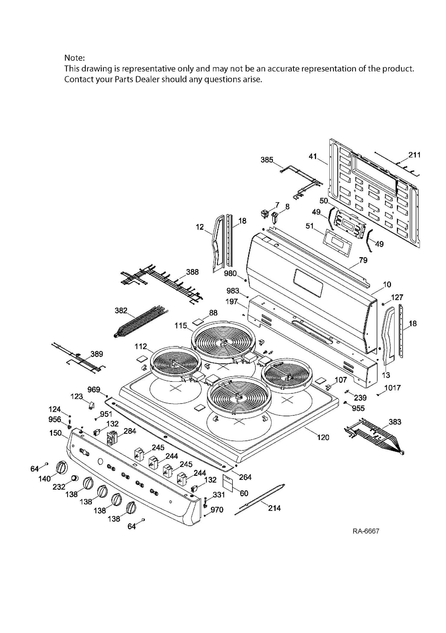 BACKGUARD & COOKTOP Diagram and Parts List for JCAS745M3BB  General Electric Range