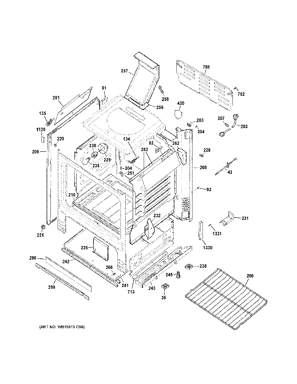 Body Parts Diagram and Parts List for JGBS66DEK6WW  General Electric Range