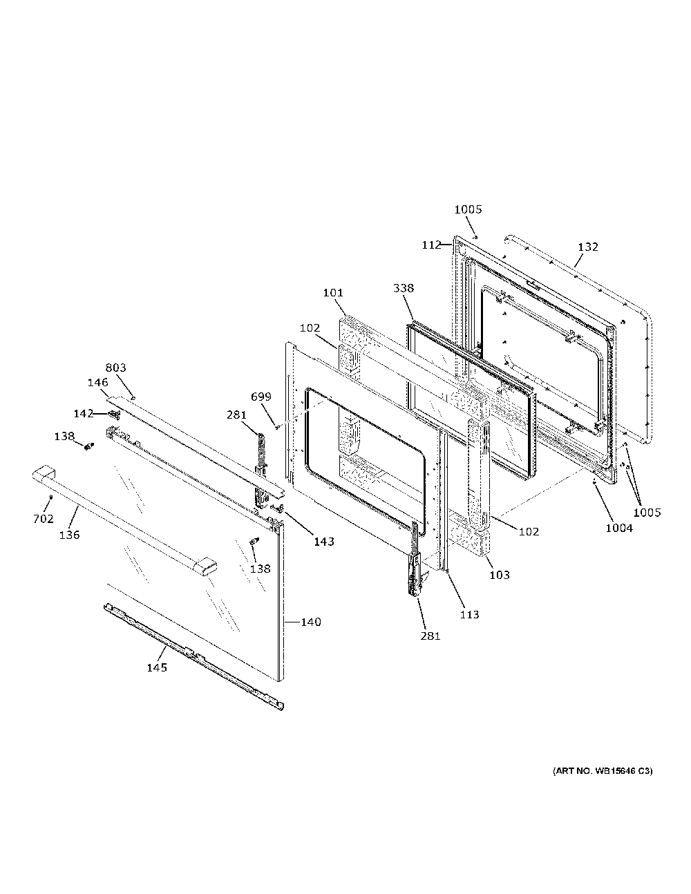 Door Diagram and Parts List for CHS900M2N4S5  General Electric Range