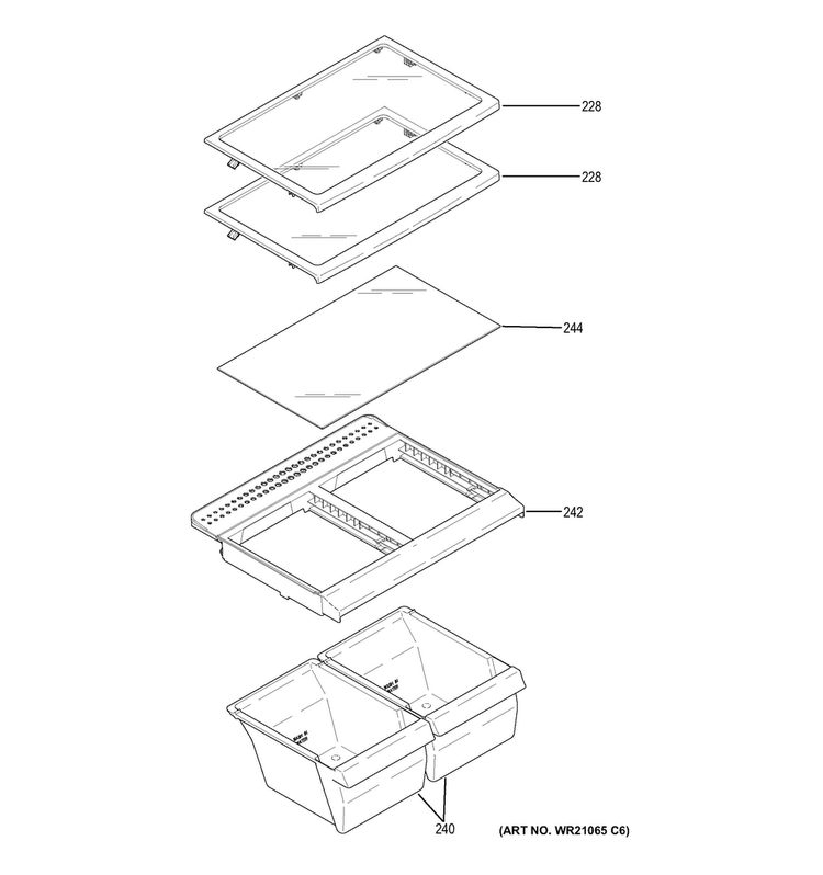 Fresh Food Shelves Diagram and Parts List for GTE15NTHBRWW  General Electric Refrigerator