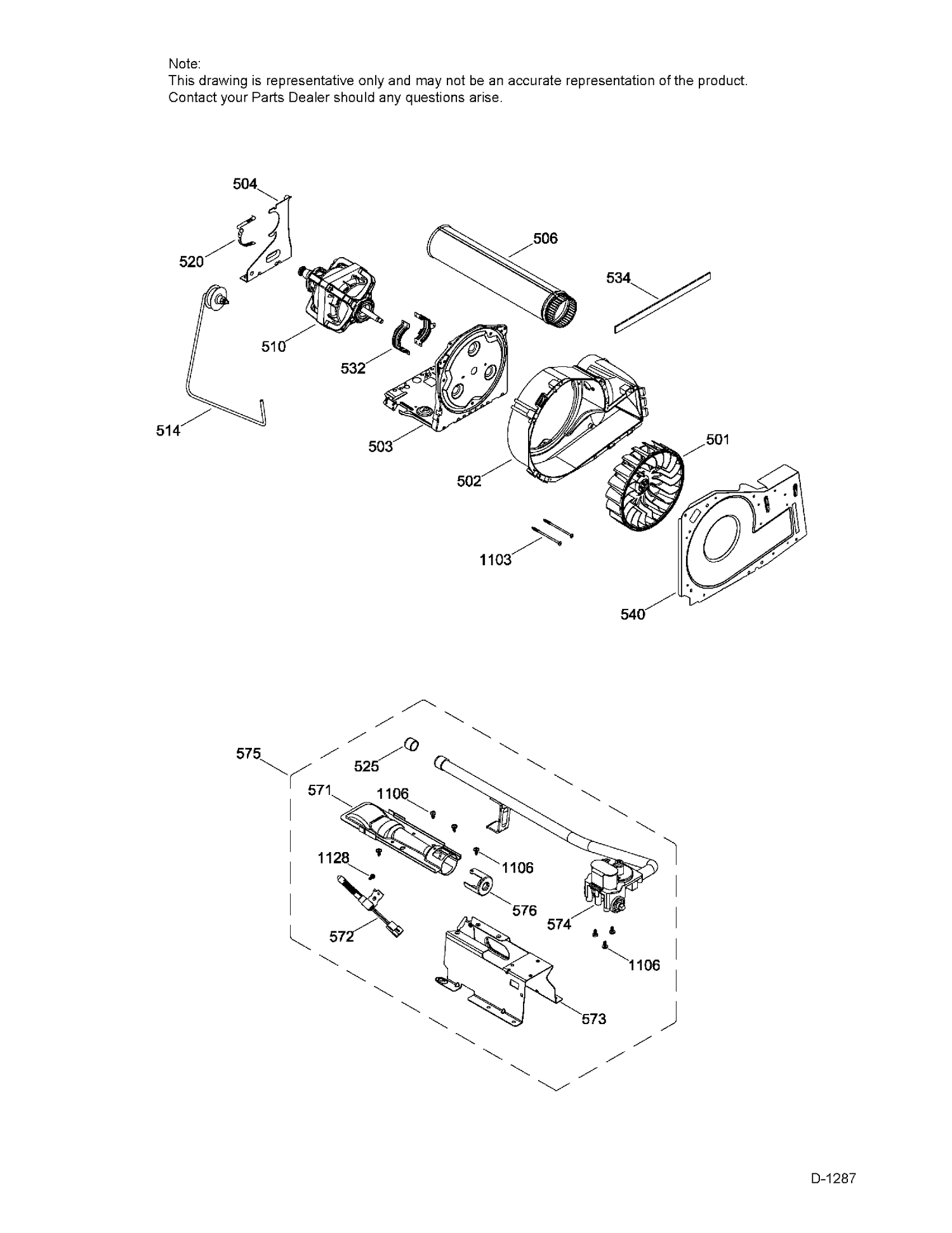 BLOWER & DRIVE  & BURNER Diagram and Parts List for GTD40GBMK0WW  General Electric Dryer