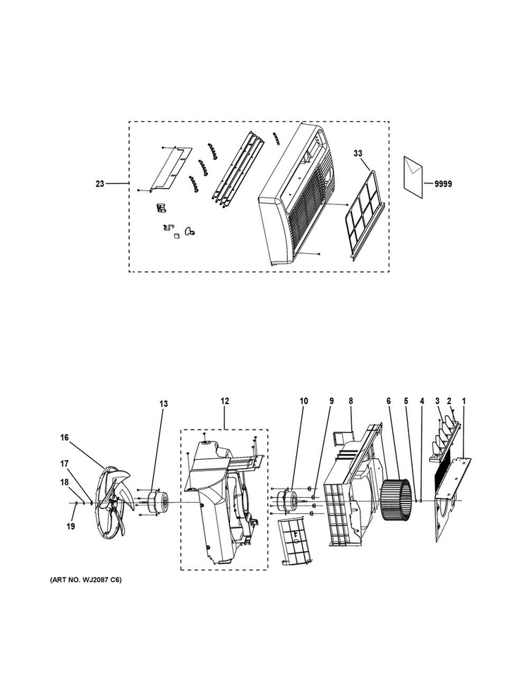 Grille & Chassis Parts Diagram and Parts List for AJCM08ACGL1  General Electric Air Conditioner