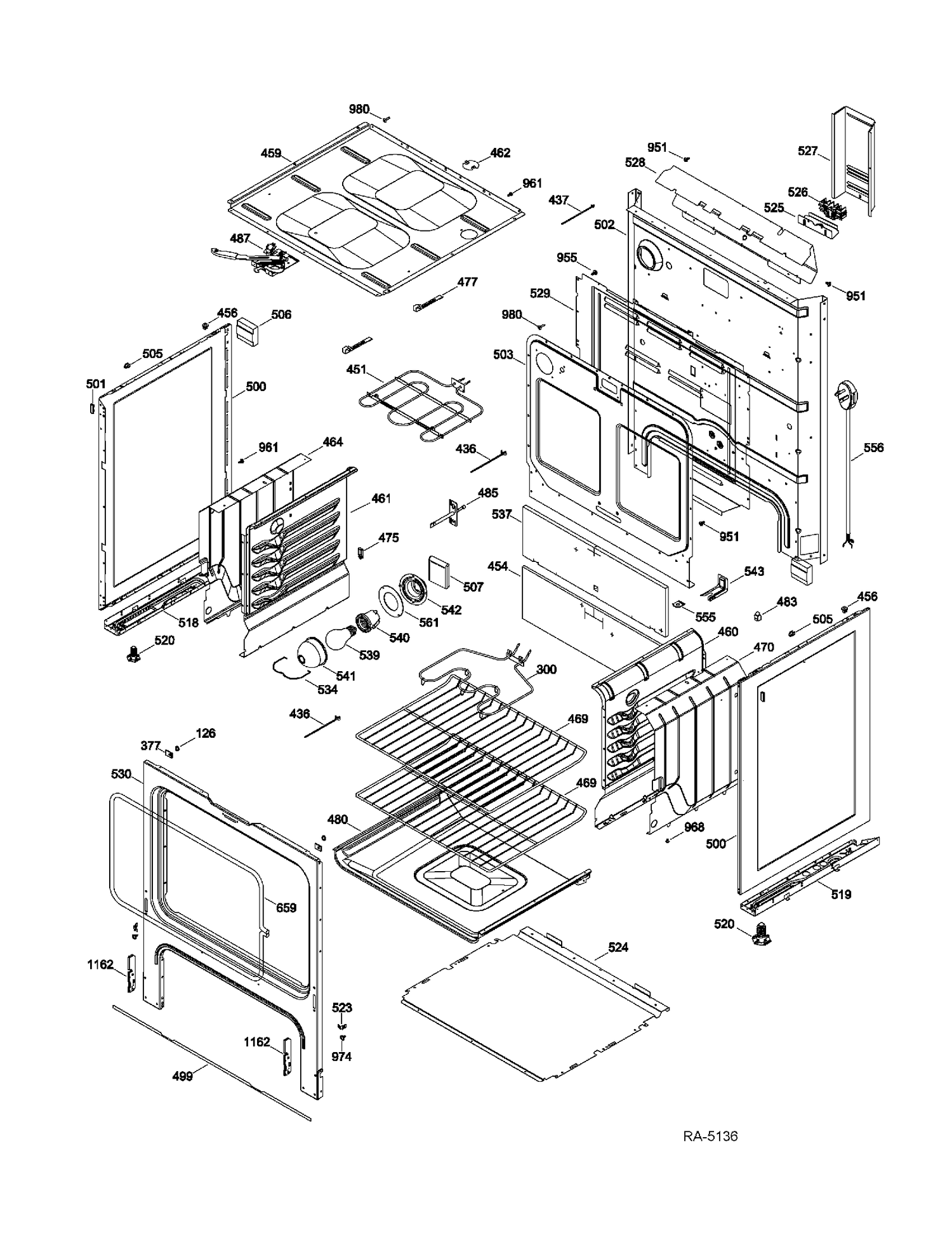 BODY PARTS Diagram and Parts List for JCBP240DT2WW  General Electric Range