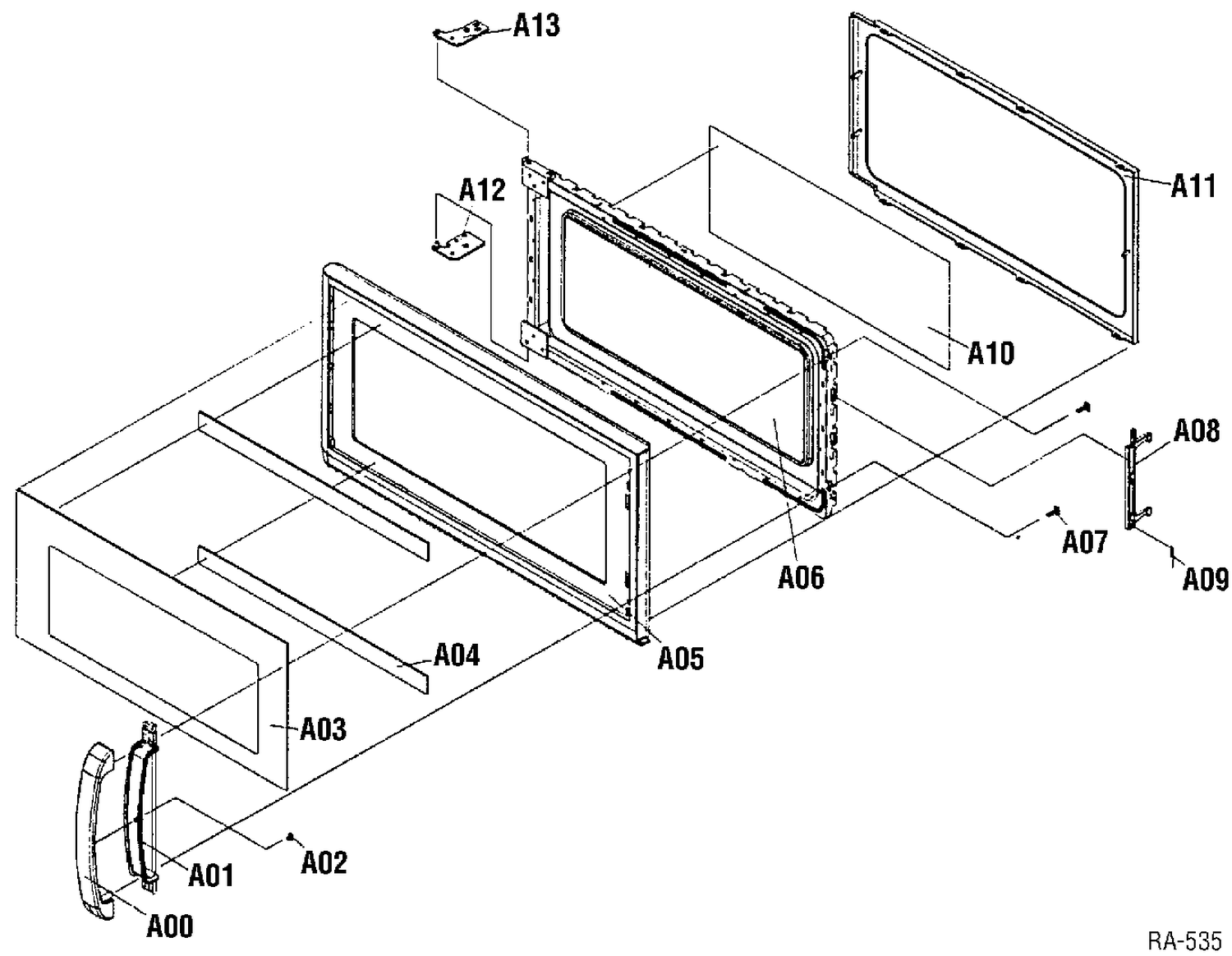 DOOR ASSEMBLY Diagram and Parts List for K0T-210S  General Electric Range