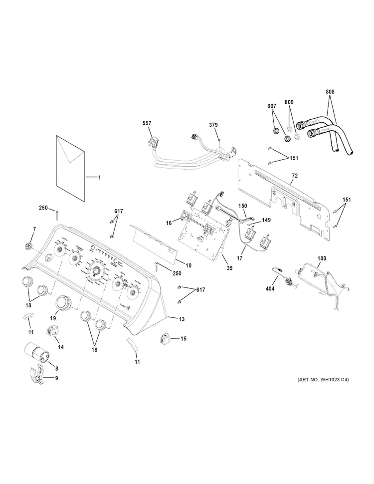 Controls & Backsplash Diagram and Parts List for GTW490ACJ2WW  General Electric Washer