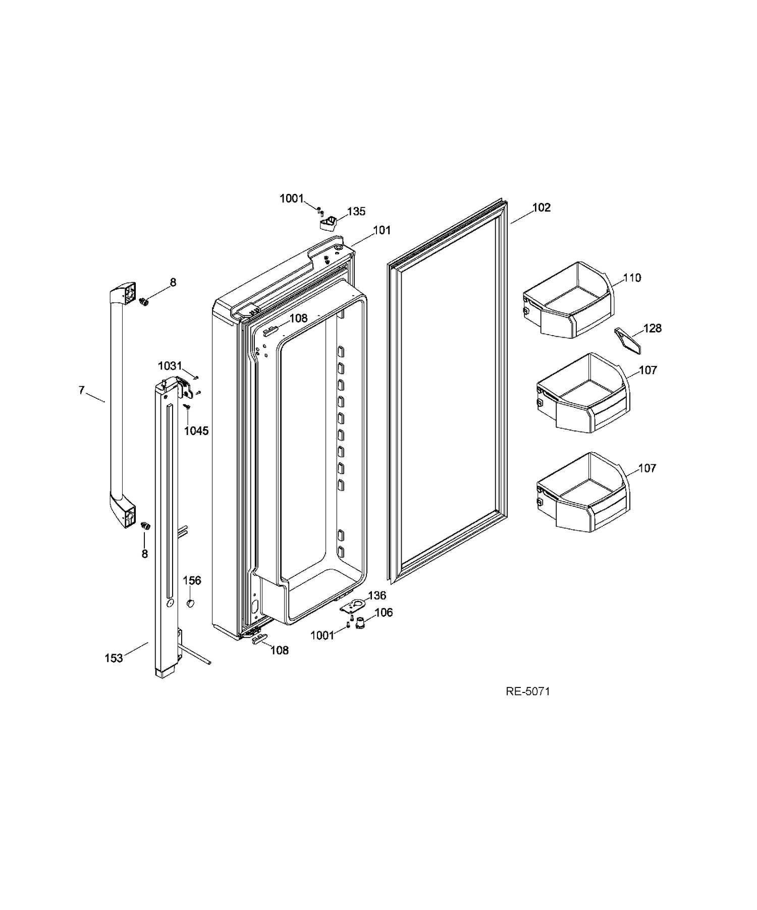 FF DOOR LEFT Diagram and Parts List for CFRS2MIDASS  General Electric Refrigerator