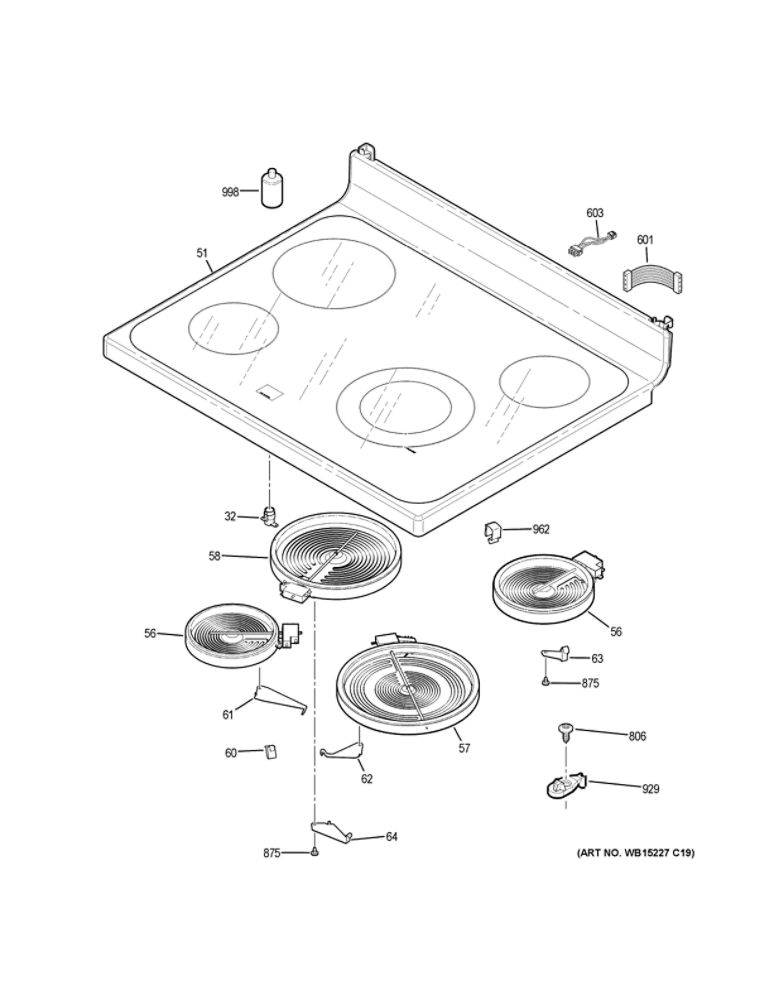Cooktop Diagram and Parts List for JBS60DK2BB  General Electric Range