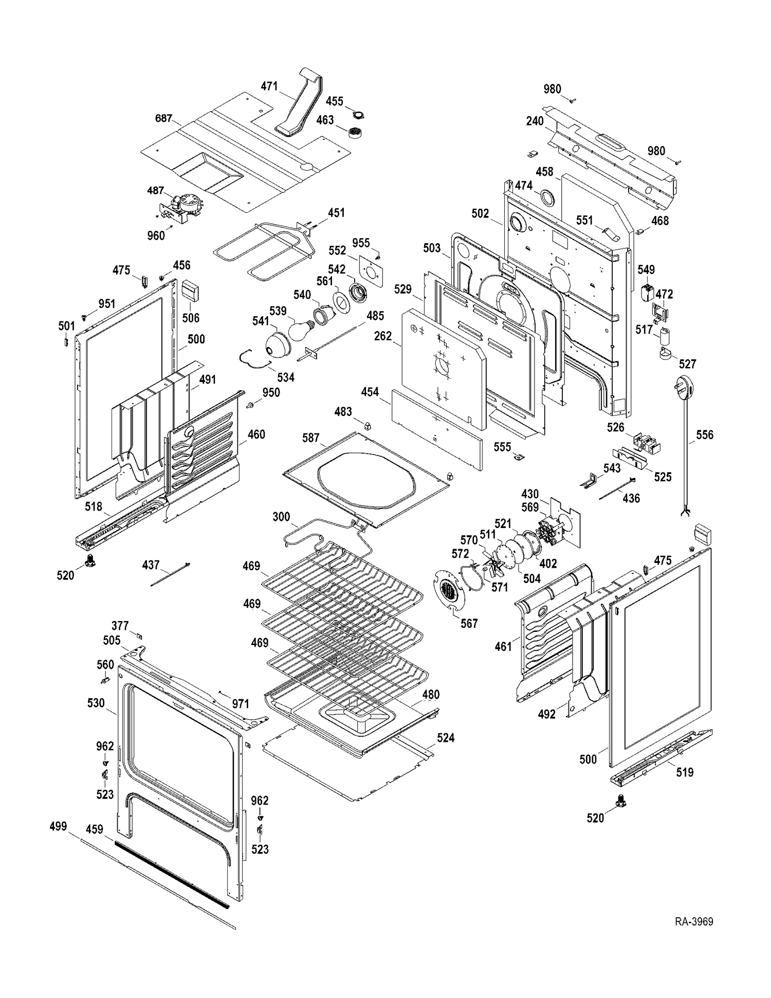 BODY PARTS Diagram and Parts List for JCBP820SR1SS  General Electric Range