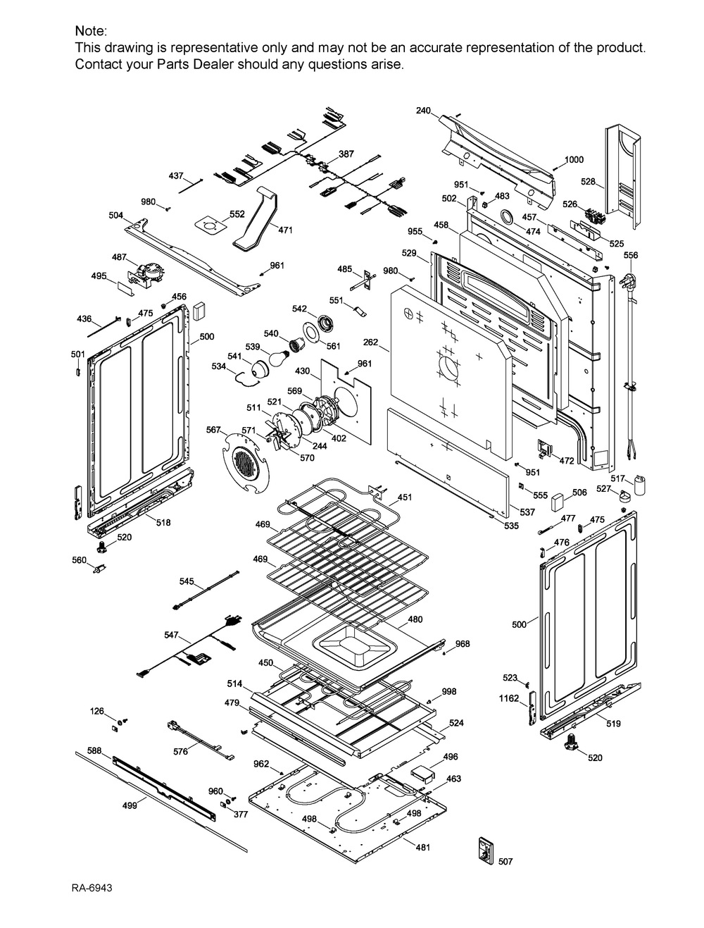 Body Parts Diagram and Parts List for JCB840SF2SS  General Electric Range