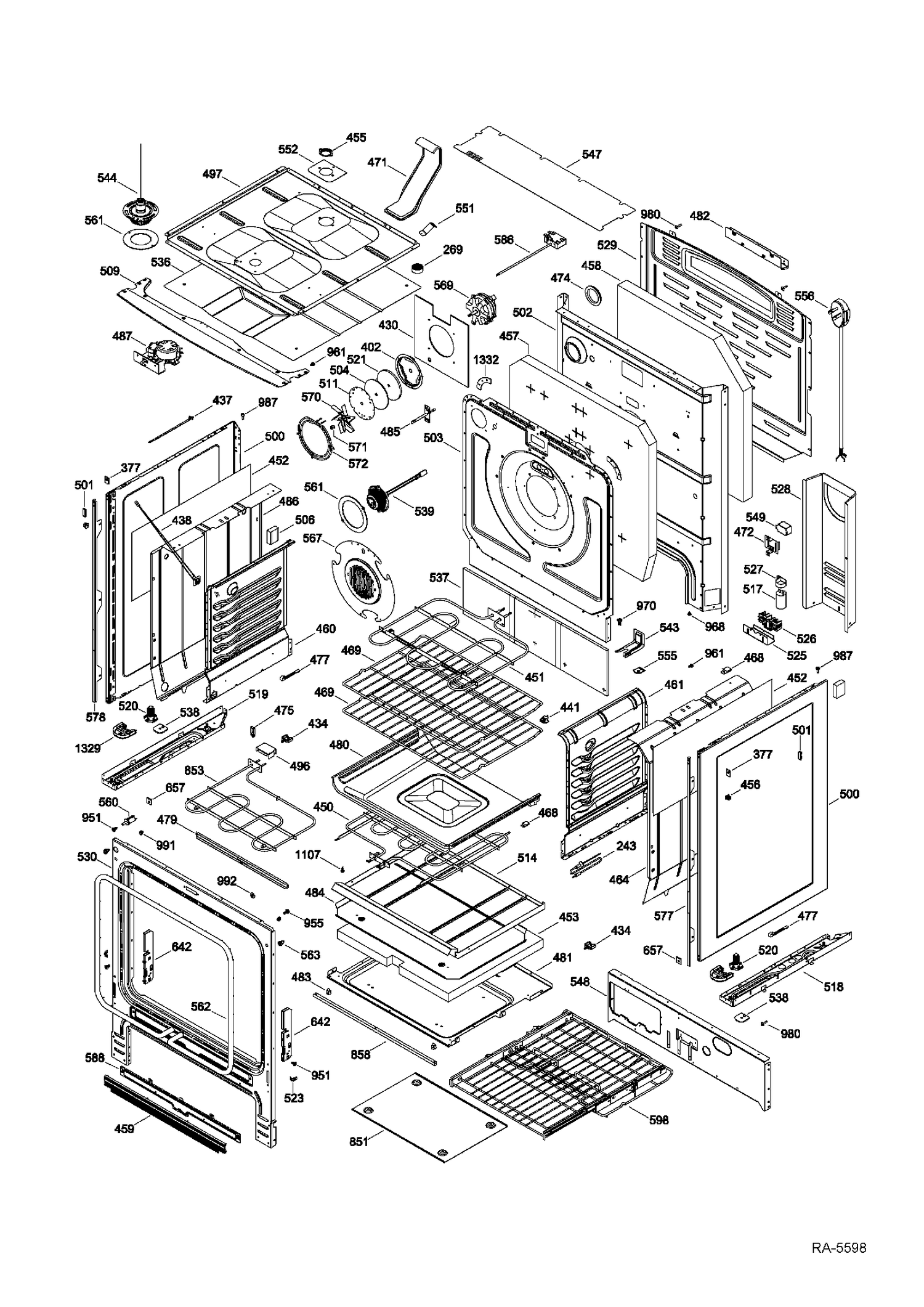 BODY PARTS Diagram and Parts List for PCB980SF1SS  General Electric Range