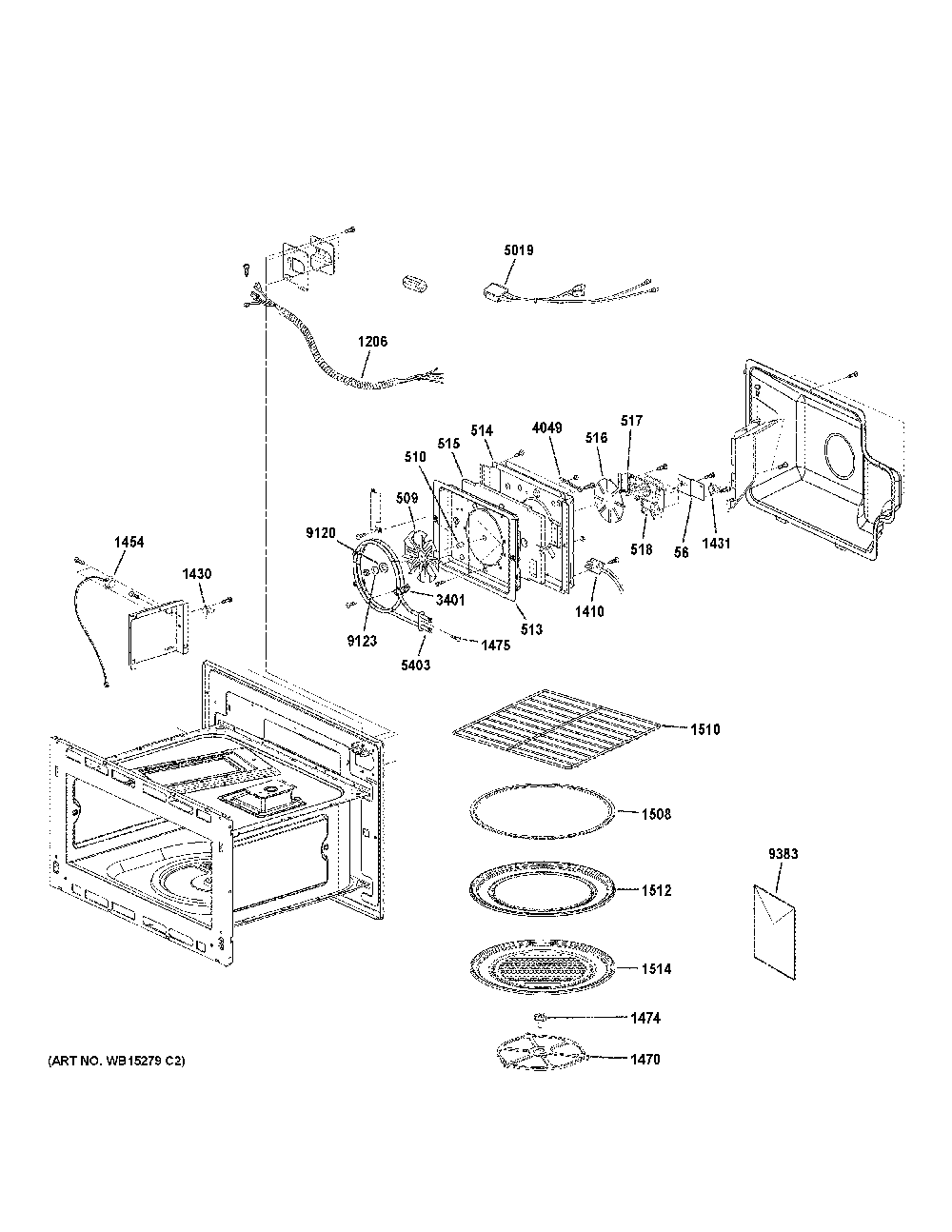 Interior parts 1 Diagram and Parts List for PSB9240BL3TS  General Electric Microwave