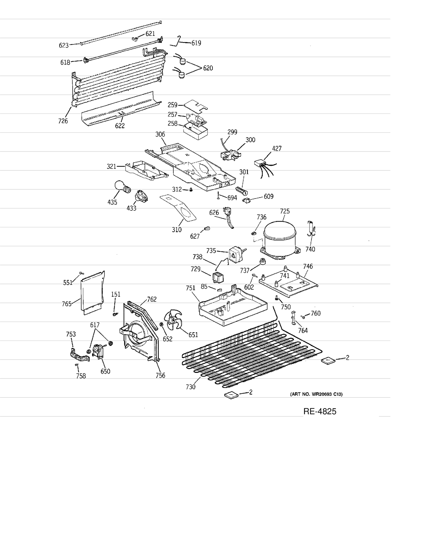 UNIT PARTS Diagram and Parts List for MTH18GBT2RWW  General Electric Refrigerator
