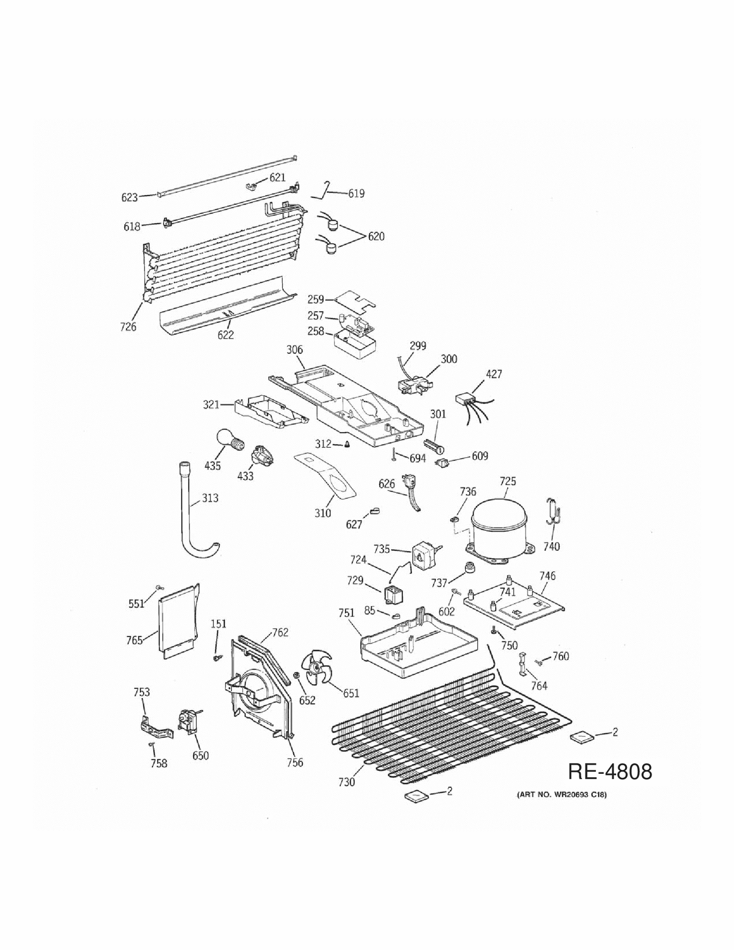 UNIT PARTS Diagram and Parts List for MTS18BBDHRWW  General Electric Refrigerator
