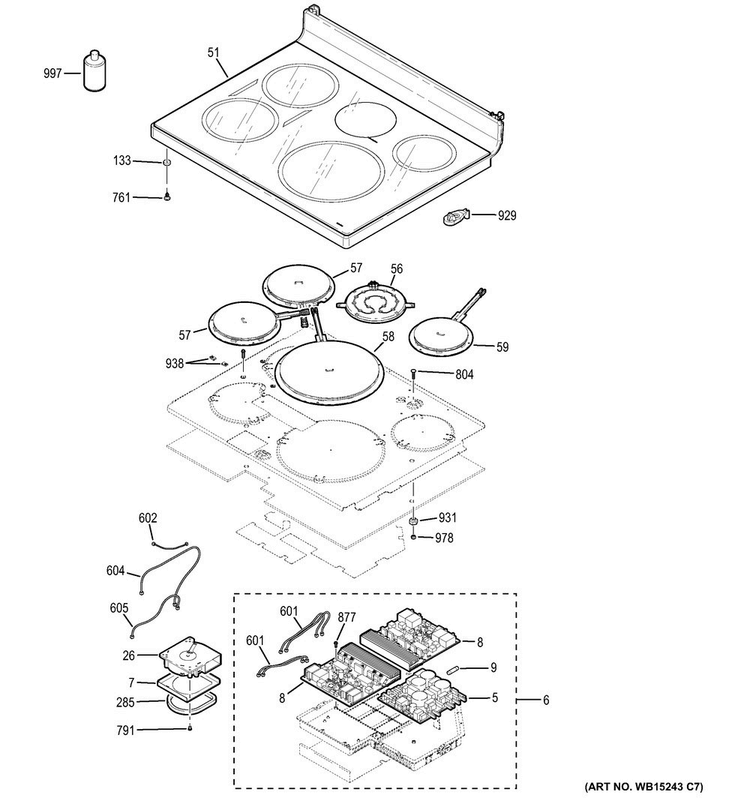 Cooktop Diagram and Parts List for PHB920EJ1ES  General Electric Range