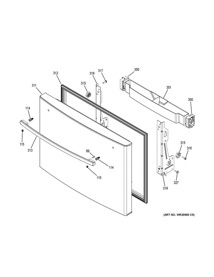 Freezer Door Diagram and Parts List for PYE22PSHJSS  General Electric Refrigerator