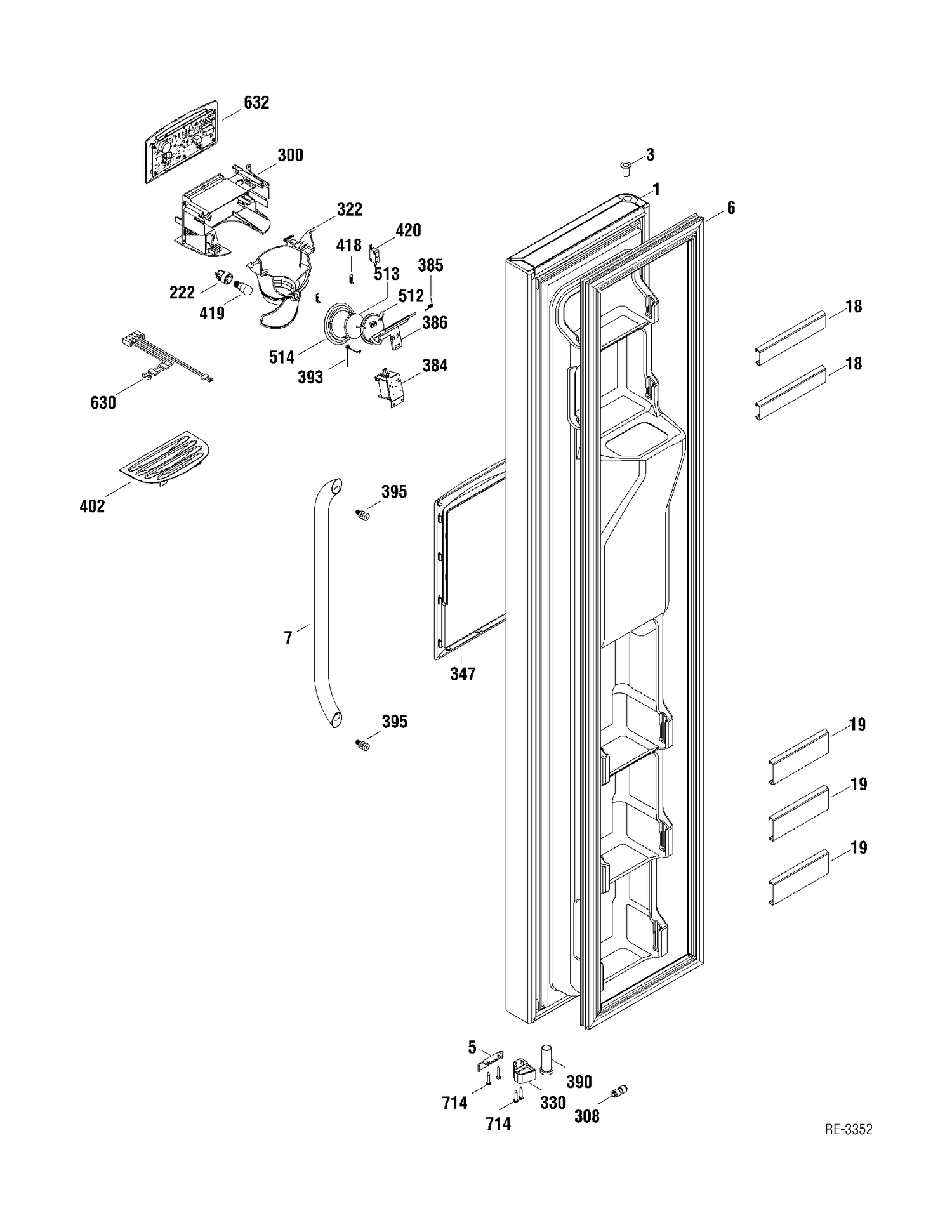 FZ DOOR Diagram and Parts List for DSRS3KGXAFGS  General Electric Refrigerator