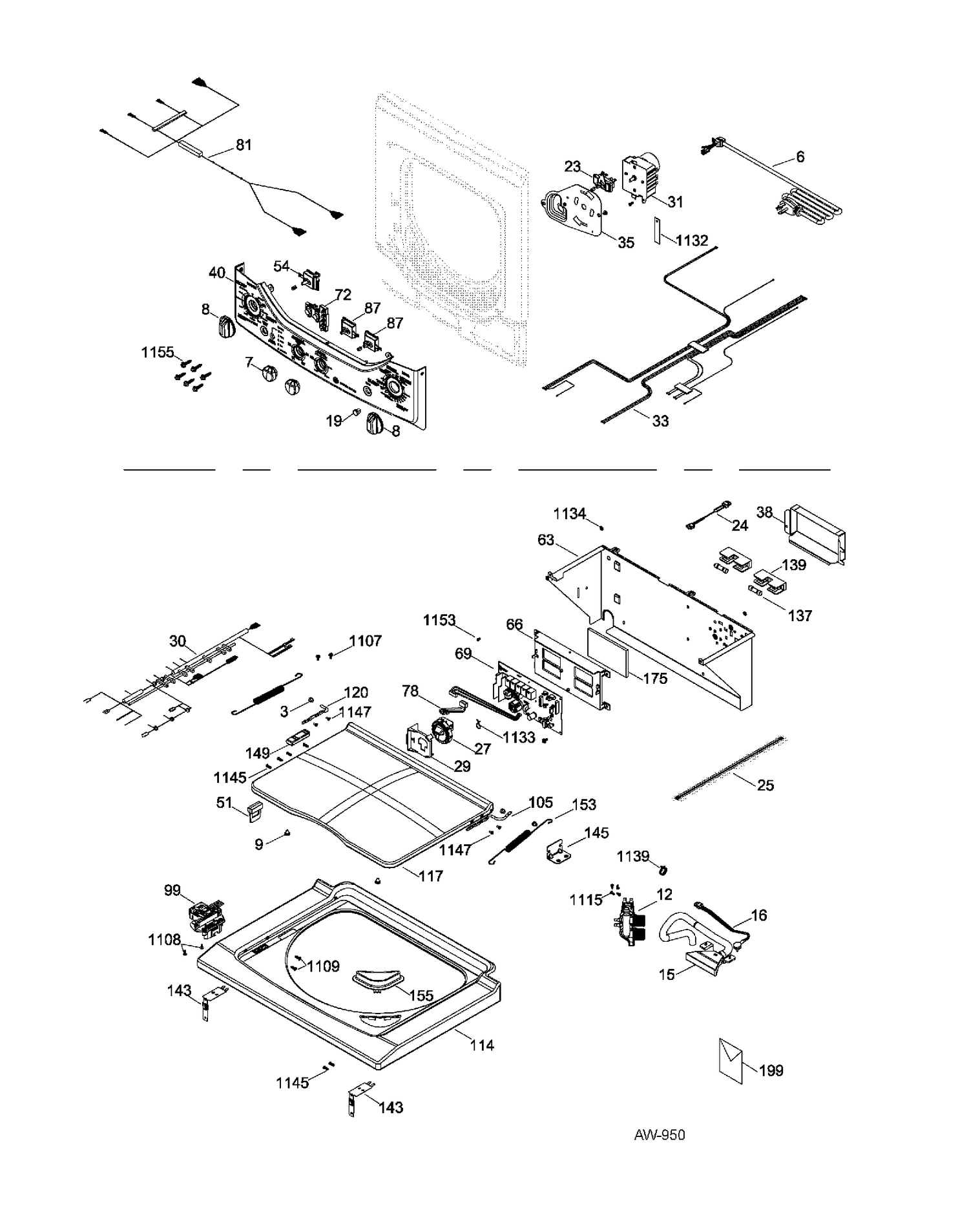 CONTROLS & LID Diagram and Parts List for GUAP240EM1WW  General Electric Washer