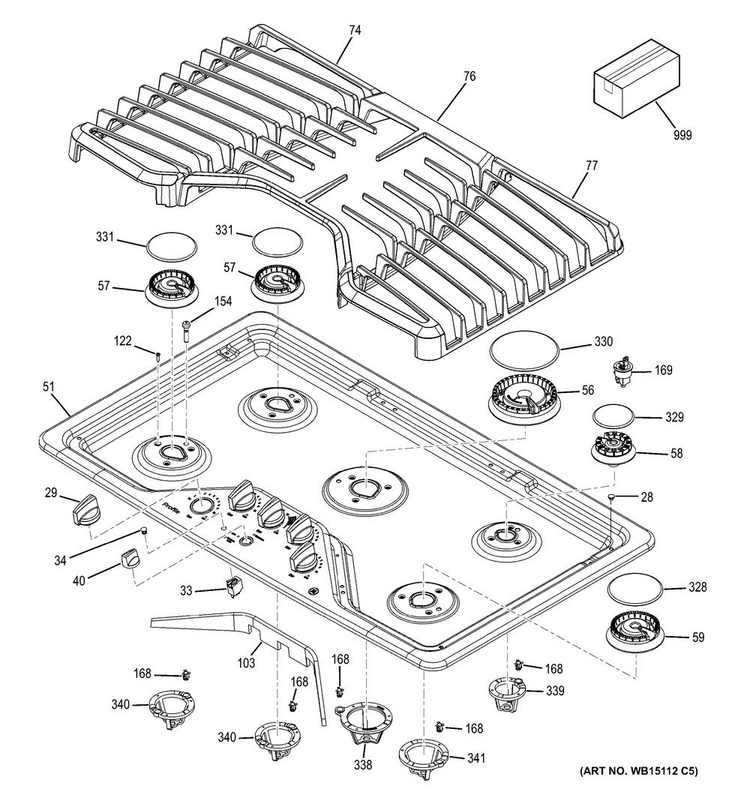 Control Panel & Cooktop Diagram and Parts List for PGP976DET5WW  General Electric Cooktop