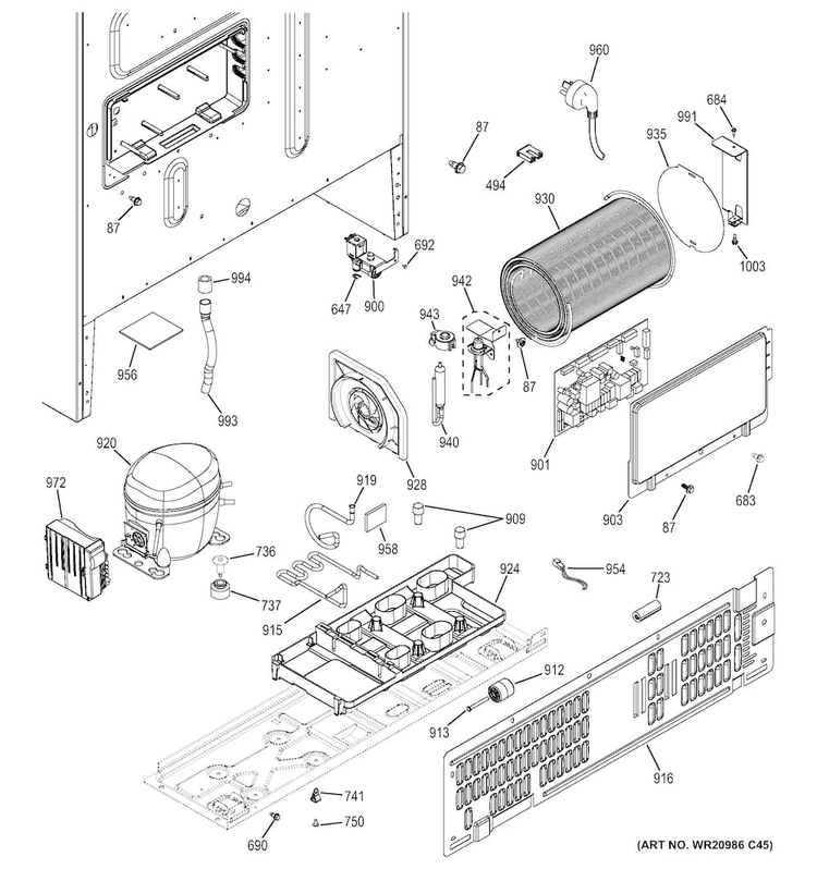 Machine Compartment Diagram and Parts List for PYE22PSHFSS  General Electric Refrigerator