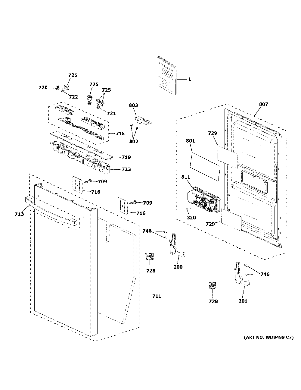 Escutcheon & door assembly Diagram and Parts List for GDT226SGL1BB  General Electric Dishwasher