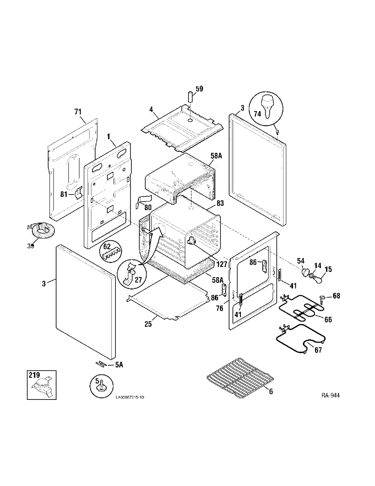 BODY Diagram and Parts List for GRMF2150ZC-4  General Electric Range