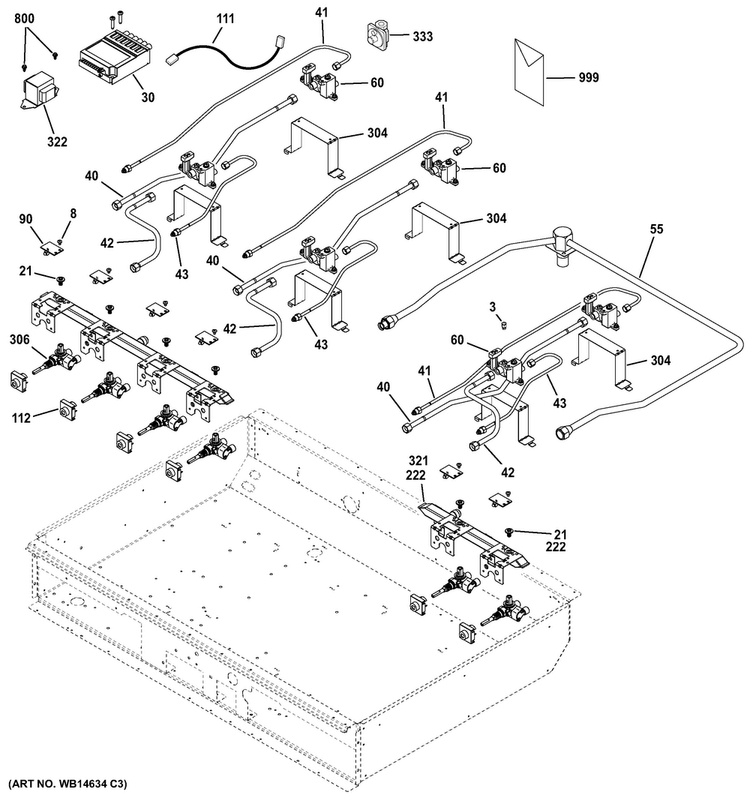 Gas & Burner Parts Diagram and Parts List for CGU366SEH1SS  General Electric Cooktop