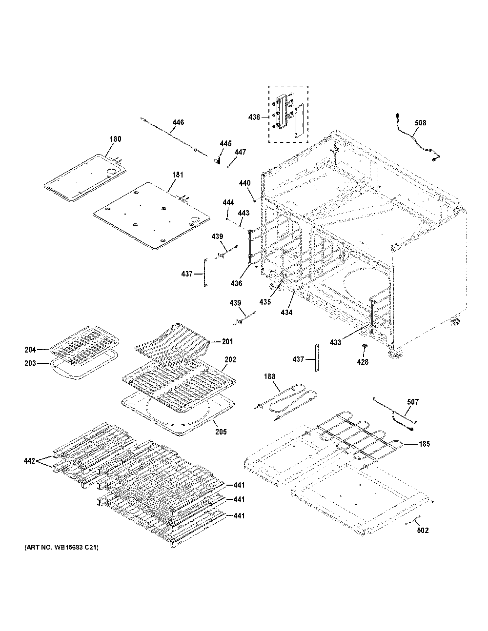 Oven Cavity Parts Diagram and Parts List for ZDP486NDT1SS  General Electric Range