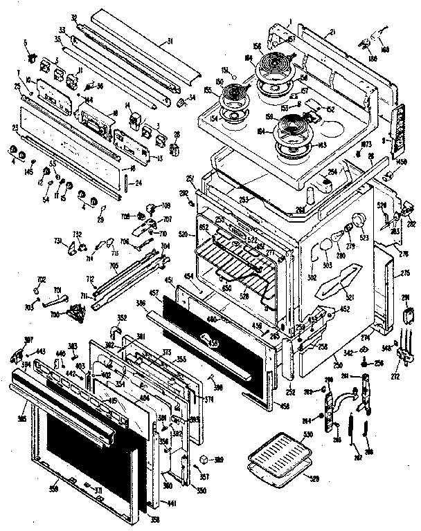 Electric Range Diagram and Parts List for JB550G0J3  General Electric Range