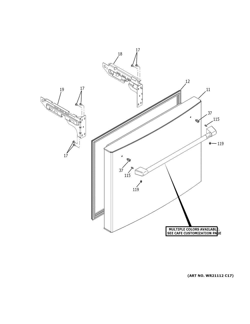Freezer Door Diagram and Parts List for CWE19SP4NBW2  General Electric Refrigerator