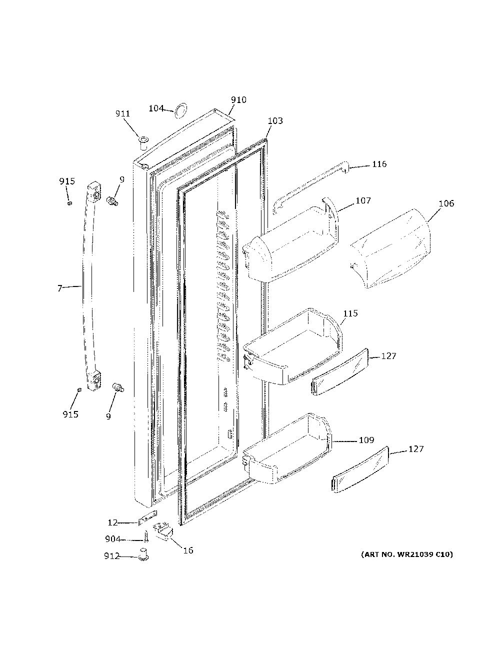 Fresh Food Door Diagram and Parts List for PSS28KYHECFS  General Electric Refrigerator