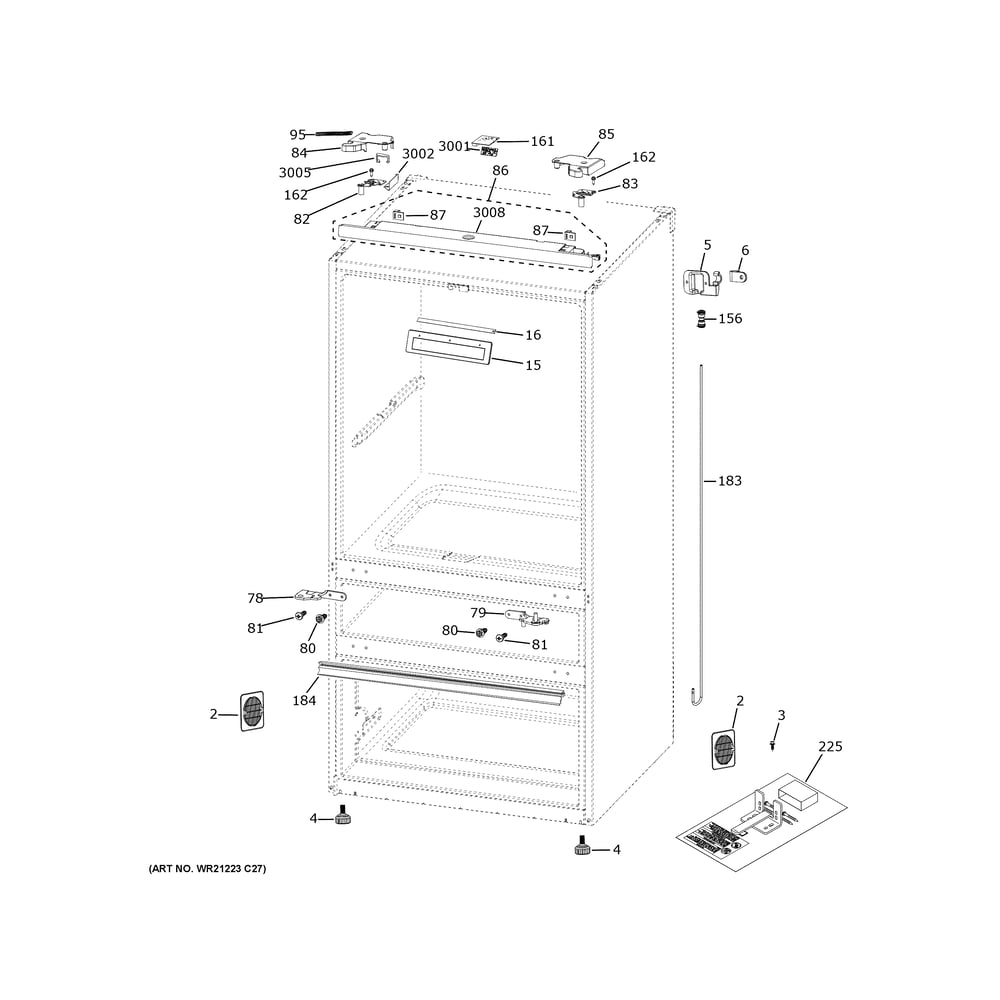Case Parts Diagram and Parts List for PXD22BYPDFS  General Electric Refrigerator