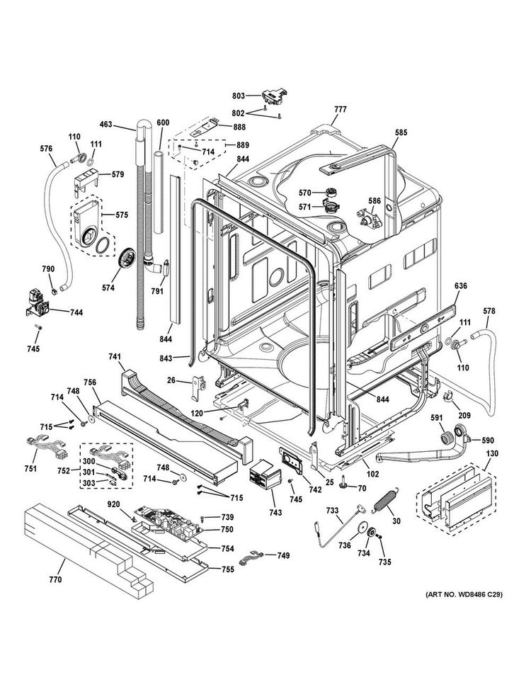 Body Parts Diagram and Parts List for CDT865SMJ0DS  General Electric Dishwasher