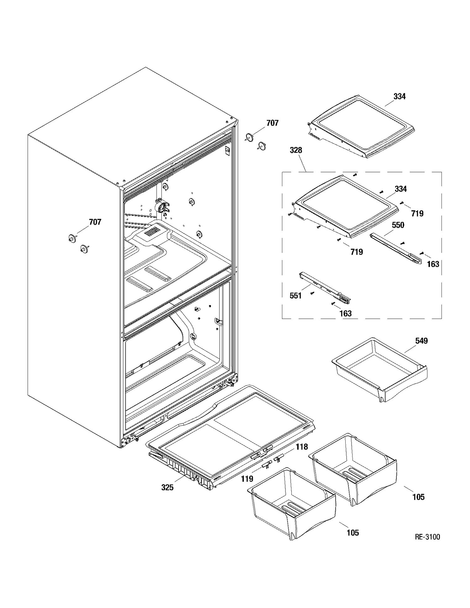 FF SHELVES Diagram and Parts List for GFRF2KBXABB  General Electric Refrigerator