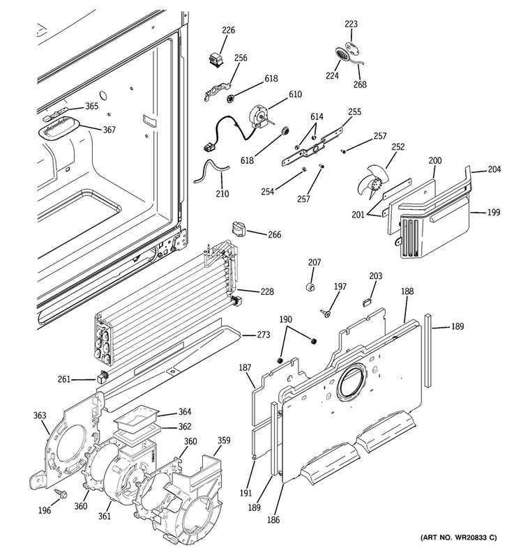 Freezer Section Diagram and Parts List for PGCS1RKZJSS  General Electric Refrigerator
