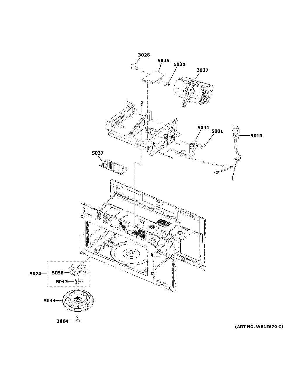 Interior Parts Diagram and Parts List for JNM3184DP8BB  General Electric Microwave