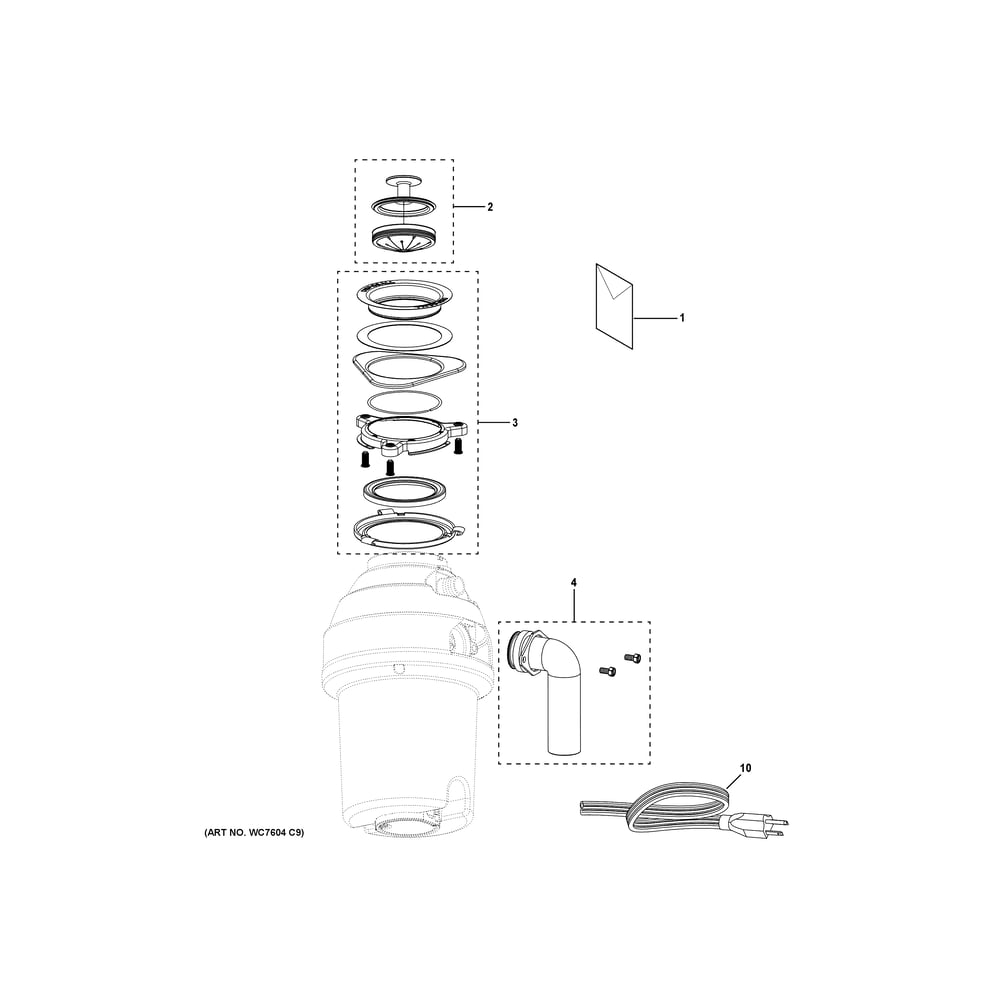 Disposer Diagram and Parts List for GFC1065W1  General Electric Food Waste Disposer