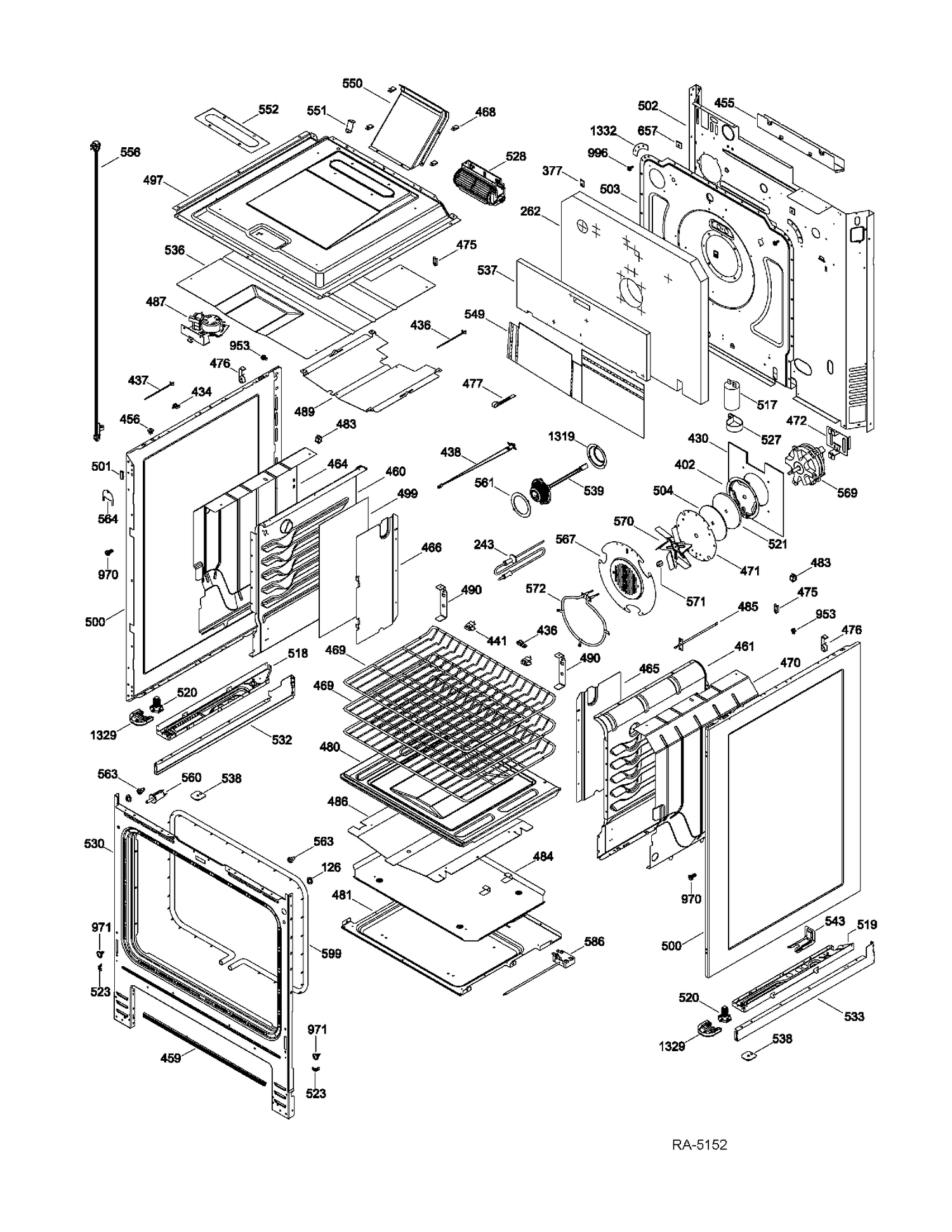BODY PARTS Diagram and Parts List for PGS975SER3SS  General Electric Range