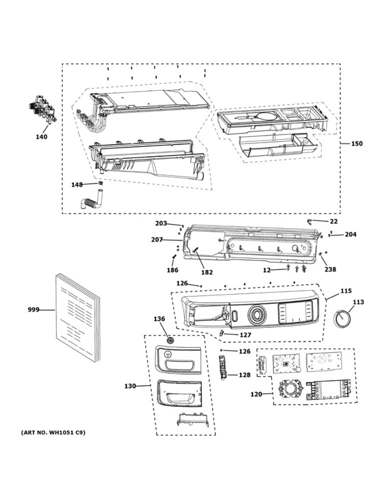 Controls And Dispenser 1 Diagram and Parts List for GFW650SSN0WW  General Electric Washer