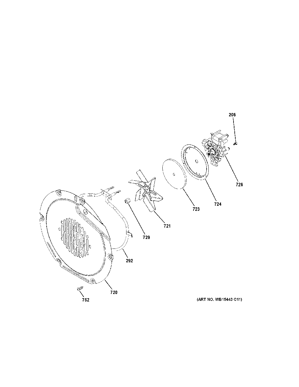 Convection fan Diagram and Parts List for PGS960FEL4DS  General Electric Range